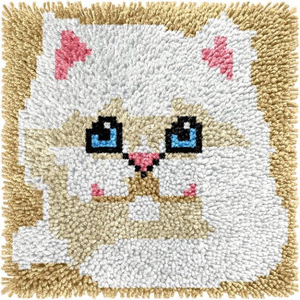 Children’s Rug Making Latch Hooking Kit | White Cat (30x30cm)