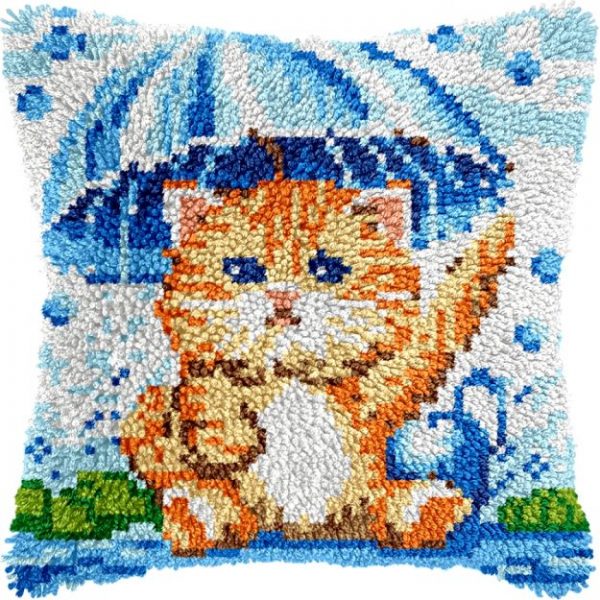 Pillow Latch Hooking Kit Cushion Cover | Cat Umbrella (43x43cm)