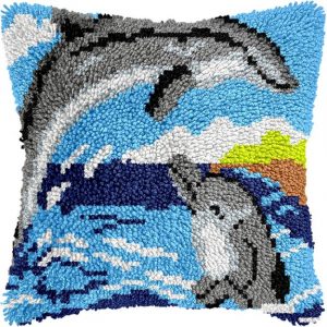 Pillow Latch Hooking Kit Cushion Cover | Dolphins (43x43cm)