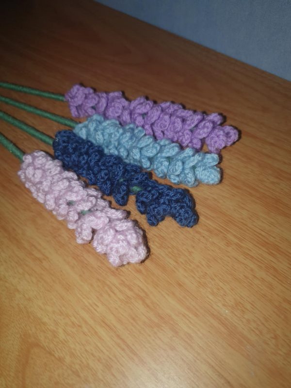 4 Stems Lavender Crochet Flower Bouquet - Image 3