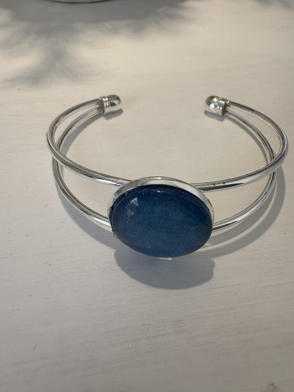 Blue Flower Earrings and Oval Bangle Set - Image 2