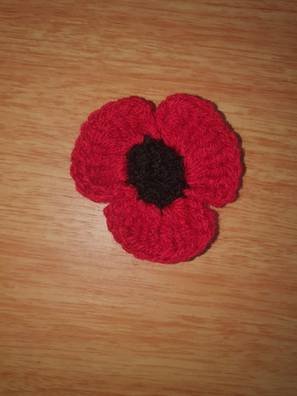 Set of 5 Handmade Crochet Poppy Brooch Pins - Handmade Red And Black Poppies - Image 2