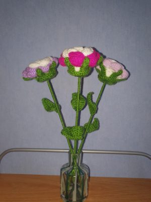 Purple Rose Bouquet 3 Handmade Crochet Stems