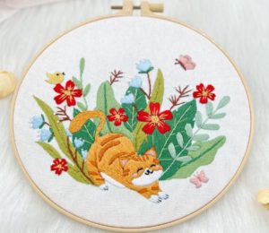 Cross Stitch Kits for Beginners | Cat with Butterflies (20cm)