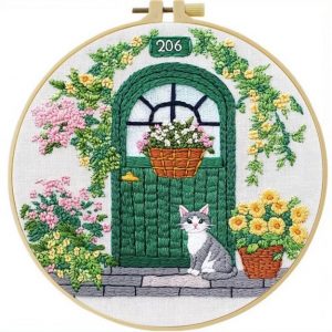 Cross Stitch Kits for Beginners | Cat Front Door (20cm with Frame)