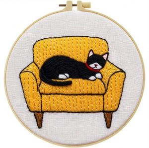 Cross Stitch Kits for Beginners | Cat in Chair (20cm with Frame)