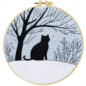 Cross Stitch Kits for Beginners | Cat In Snow (20cm with Frame)