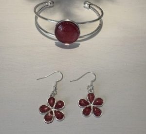 Red Flower Earring and Bangle Set