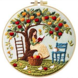 Cross Stitch Kits for Beginners | Girl Under Tree (20cm with Frame)