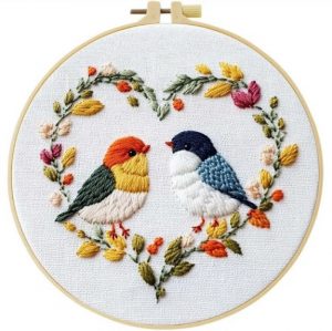 Cross Stitch Kits for Beginners | Love Birds (20cm with Frame)