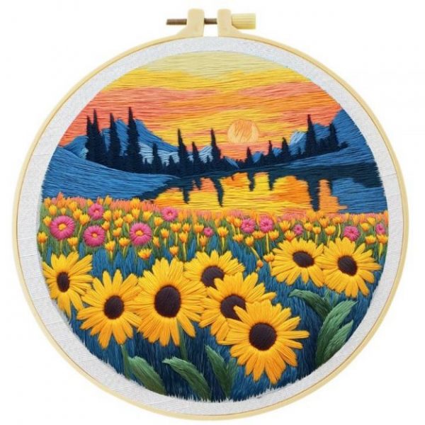 Cross Stitch Kits for Beginners | Sunflower Scenery (20cm with Frame)