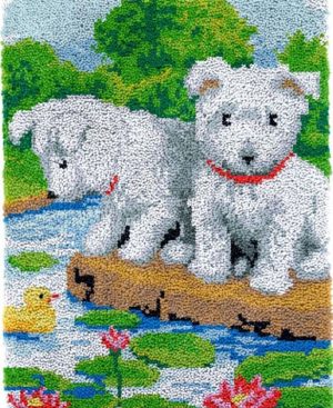 Rug Making Latch Hooking Kit | Two White Puppies