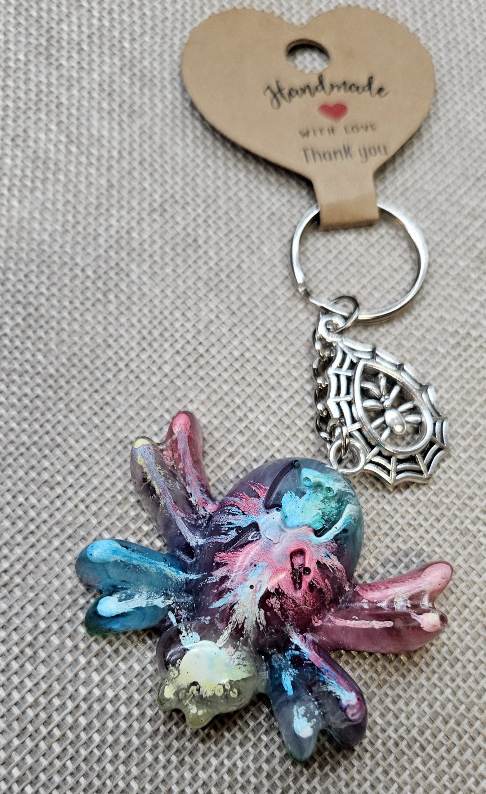 Handmade Multicoloured Resin Spider Keyring/Spooky Halloween Bag Charm/Unique Gothic Charm