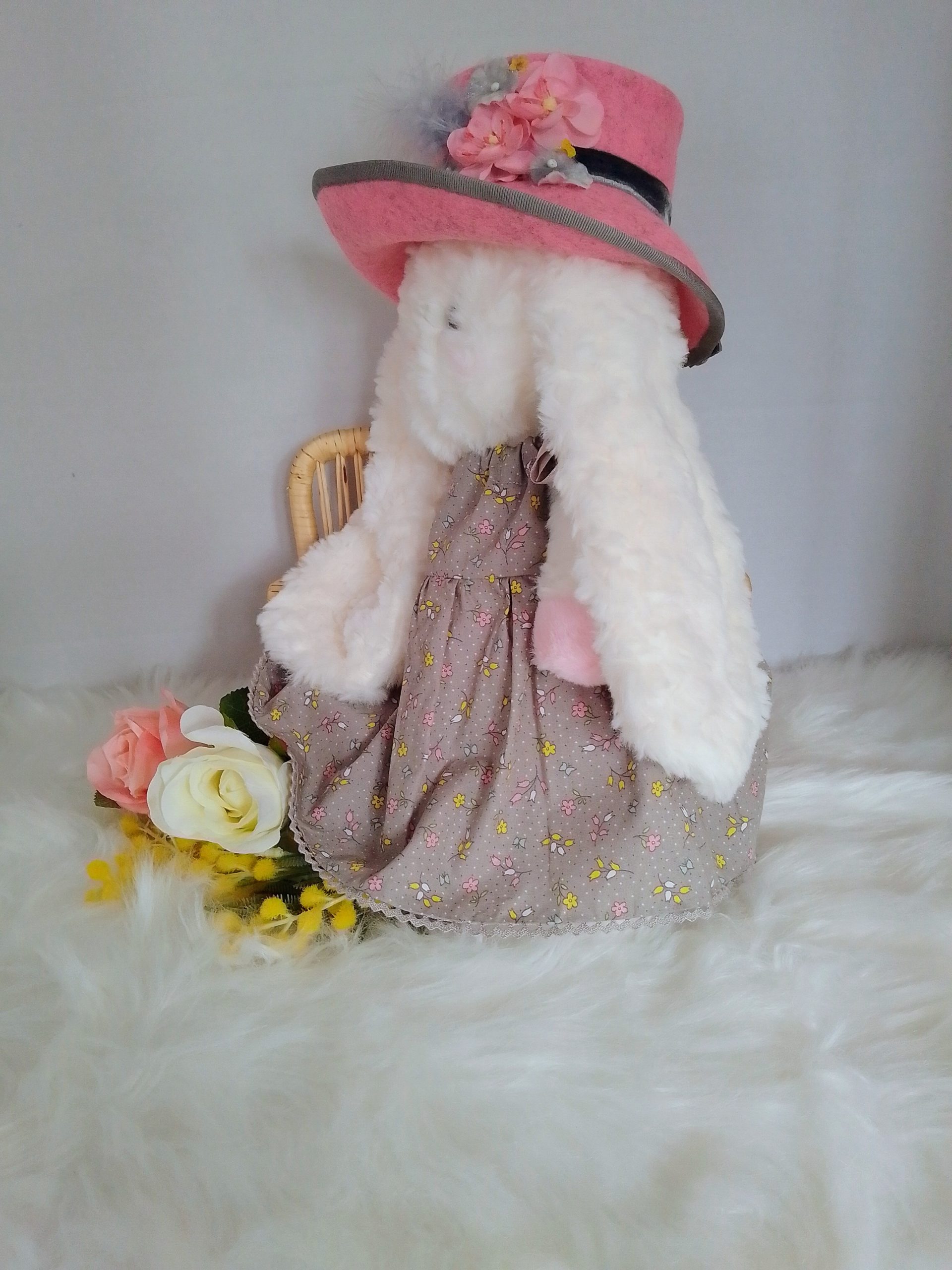 New, high-quality generic, non-branded soft toy bunny with unique, custom-made summer dress and hat by Enchanting World. - Image 2