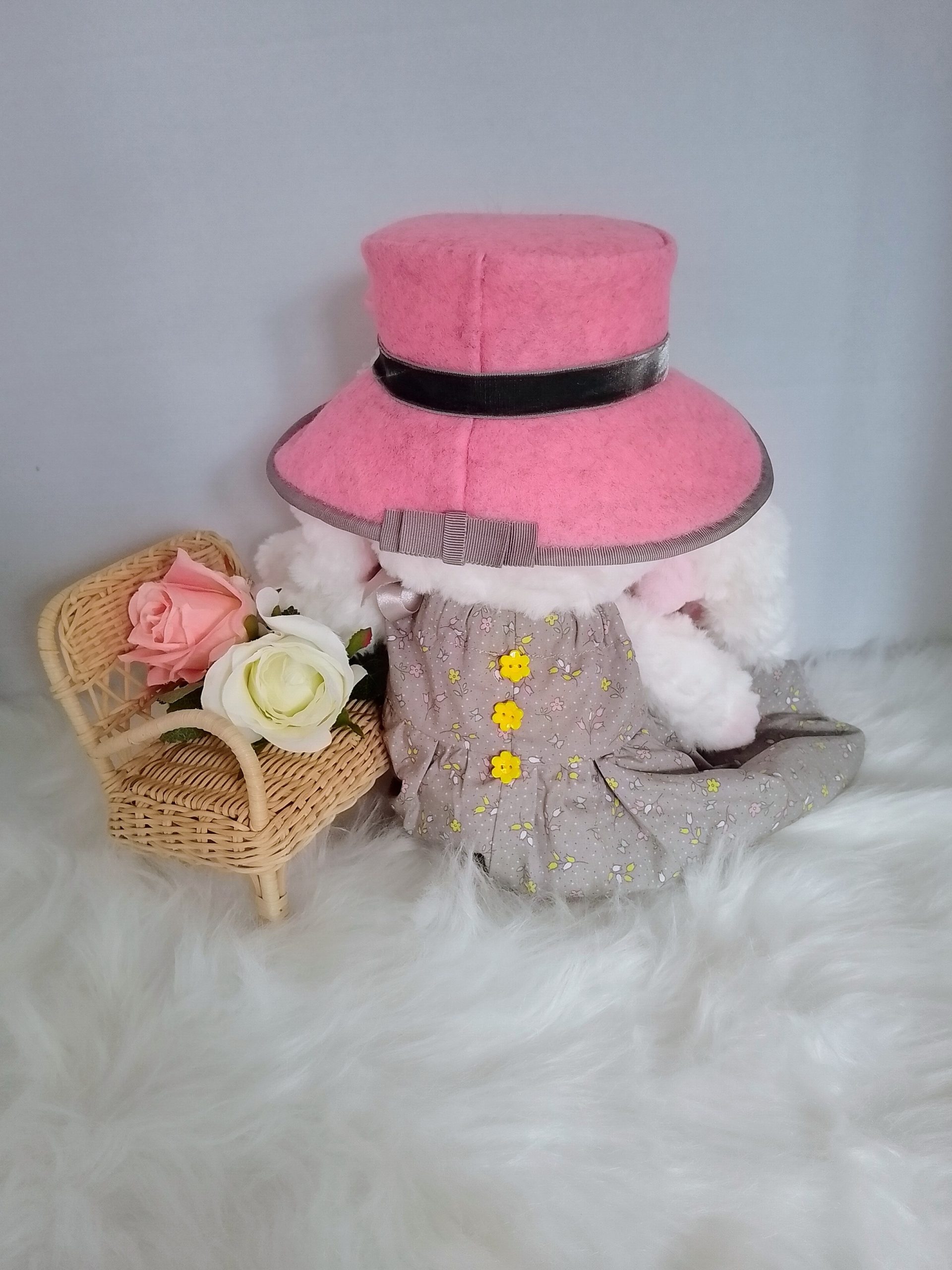 New, high-quality generic, non-branded soft toy bunny with unique, custom-made summer dress and hat by Enchanting World. - Image 3