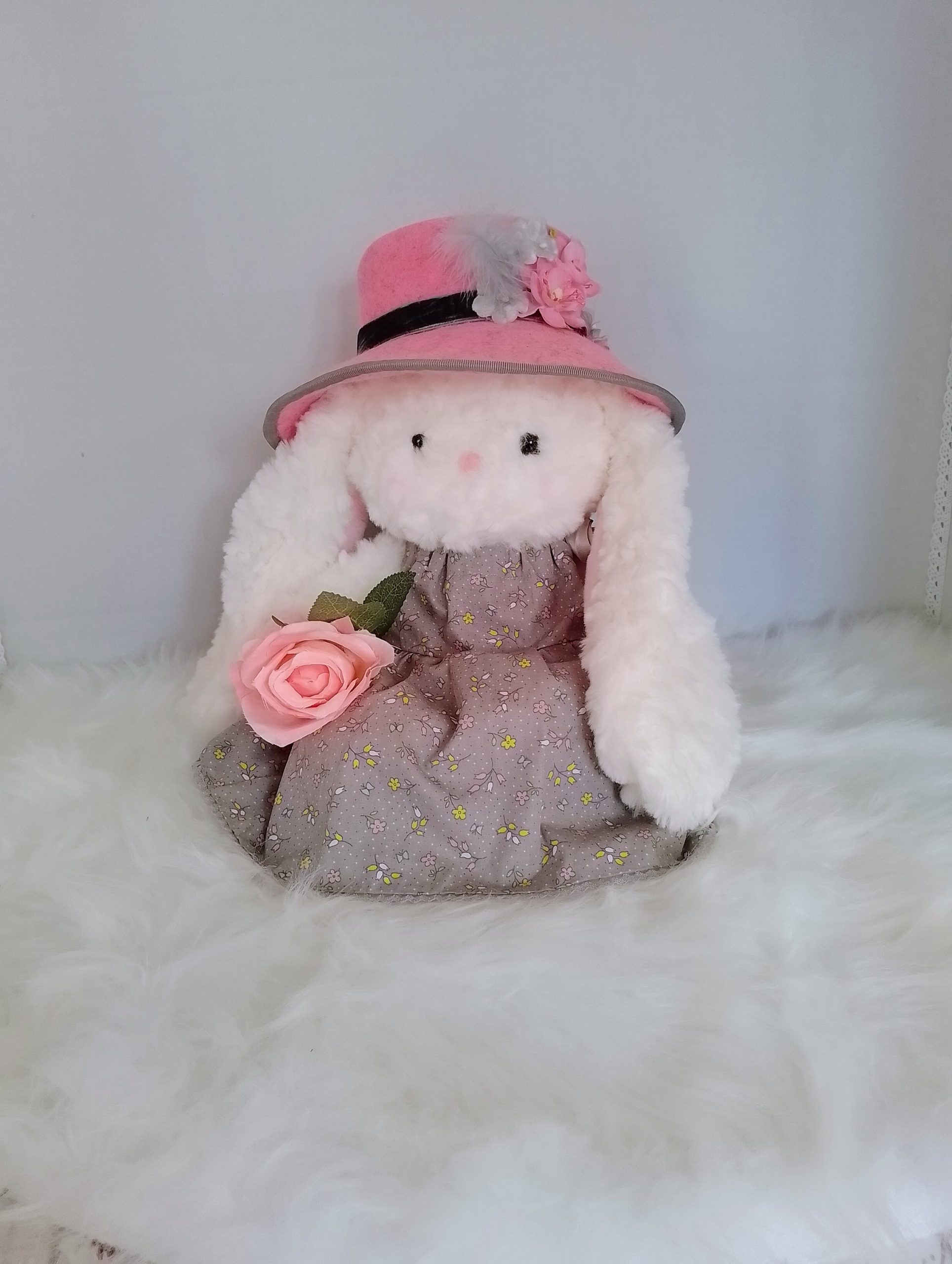 New, high-quality generic, non-branded soft toy bunny with unique, custom-made summer dress and hat by Enchanting World. - Image 4