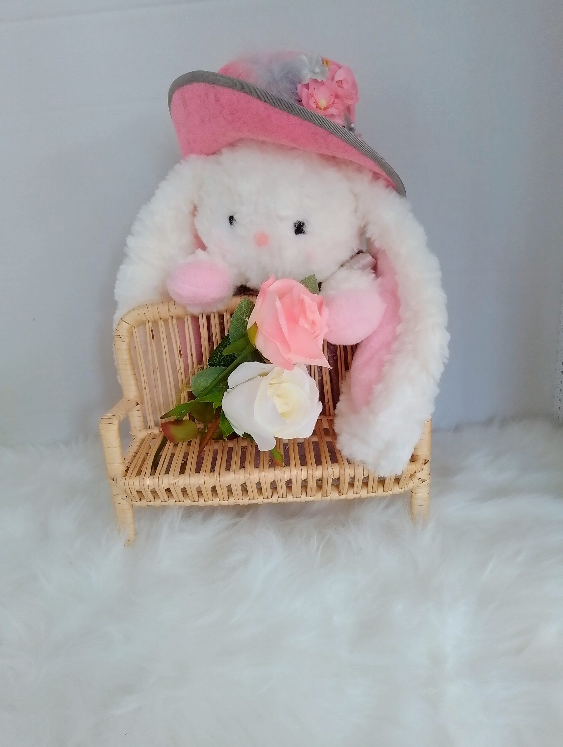 New, high-quality generic, non-branded soft toy bunny with unique, custom-made summer dress and hat by Enchanting World. - Image 5