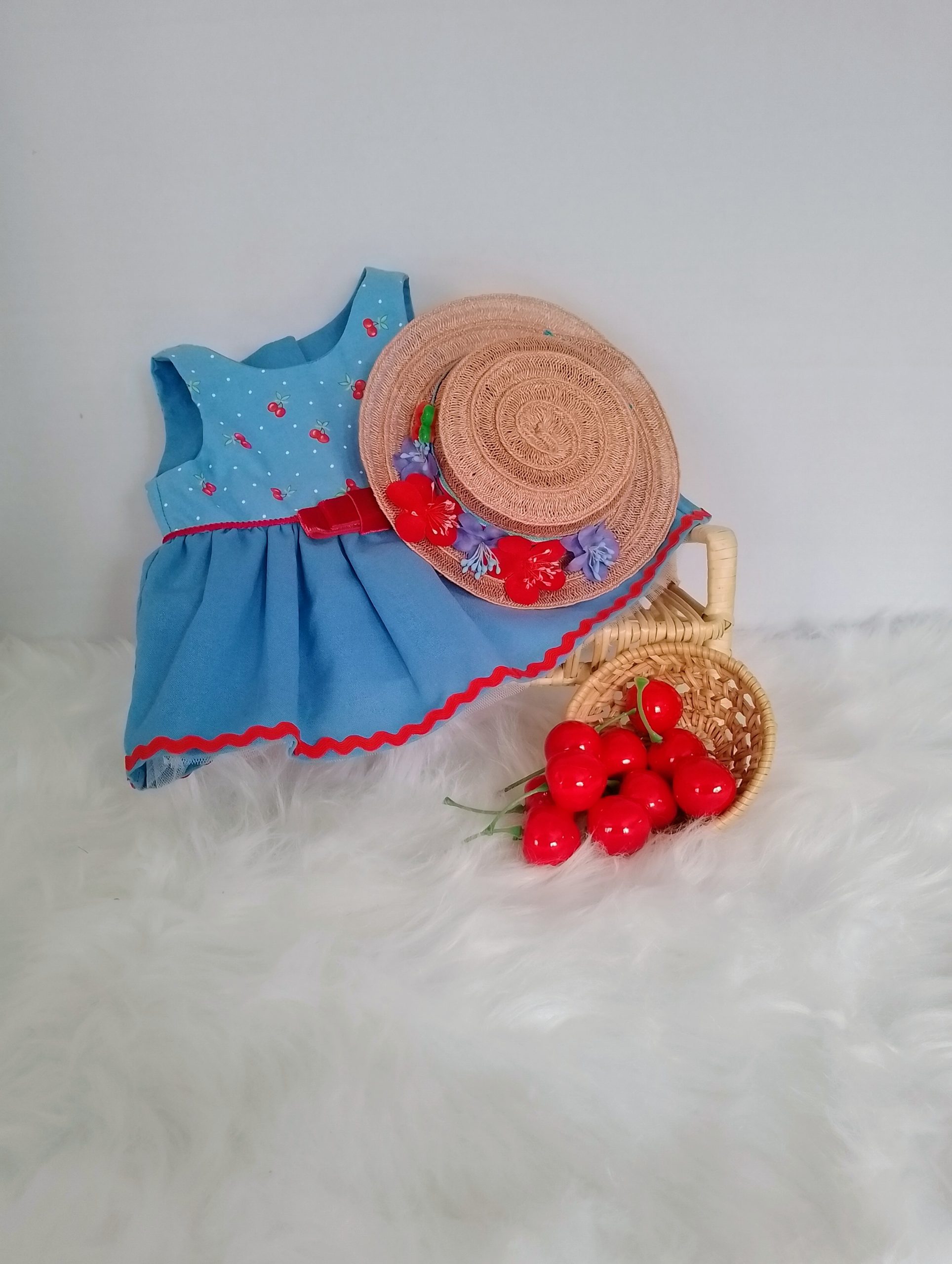 New, high-quality generic, non-branded soft toy teddy bear with unique, custom-made summer dress and boater hat by Enchanting World. - Image 7