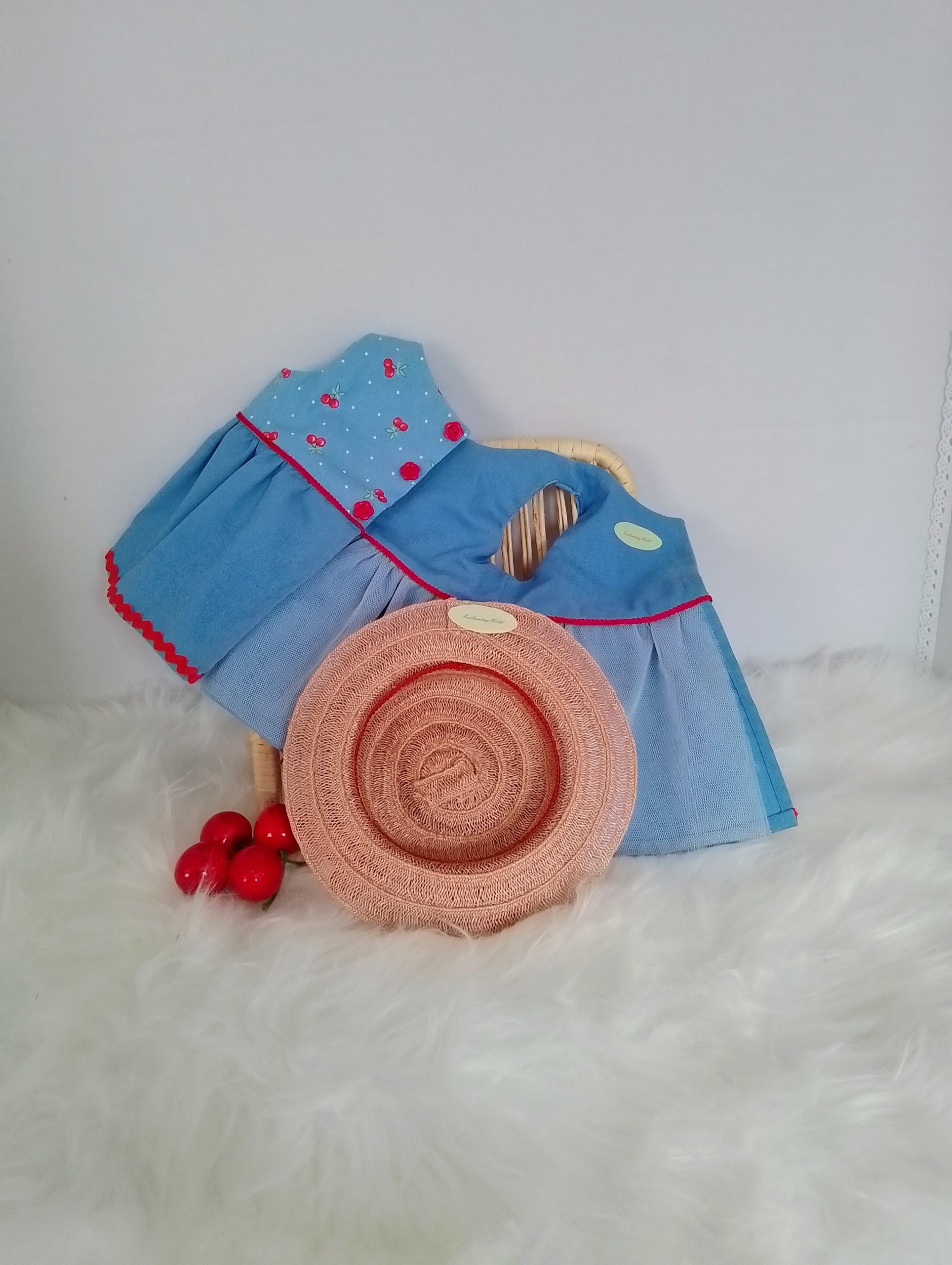 New, high-quality generic, non-branded soft toy teddy bear with unique, custom-made summer dress and boater hat by Enchanting World. - Image 9