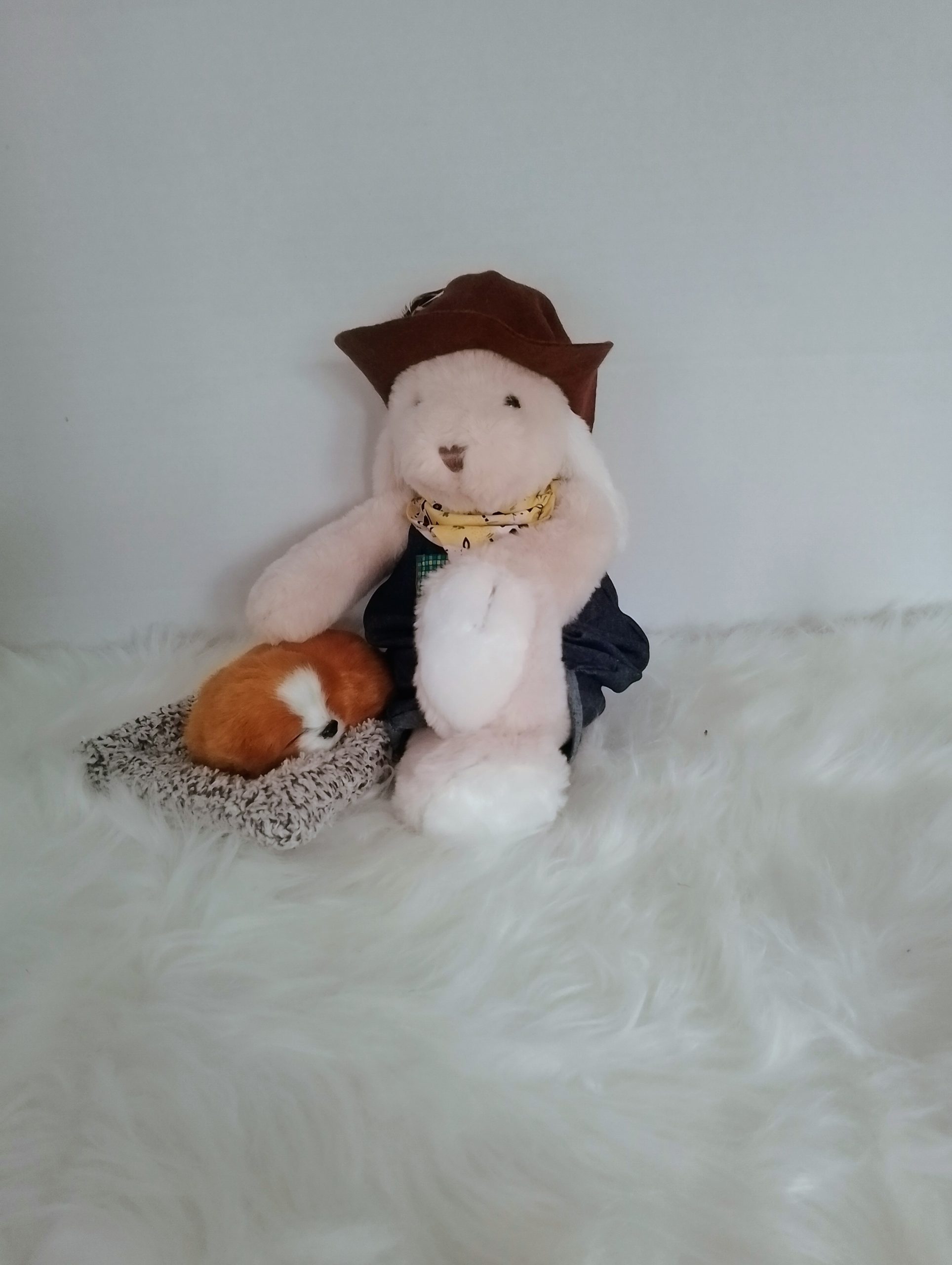 New, high-quality generic, non-branded soft toy bunny with unique, custom-made pair of dungarees and cowboy hat by Enchanting World. - Image 4