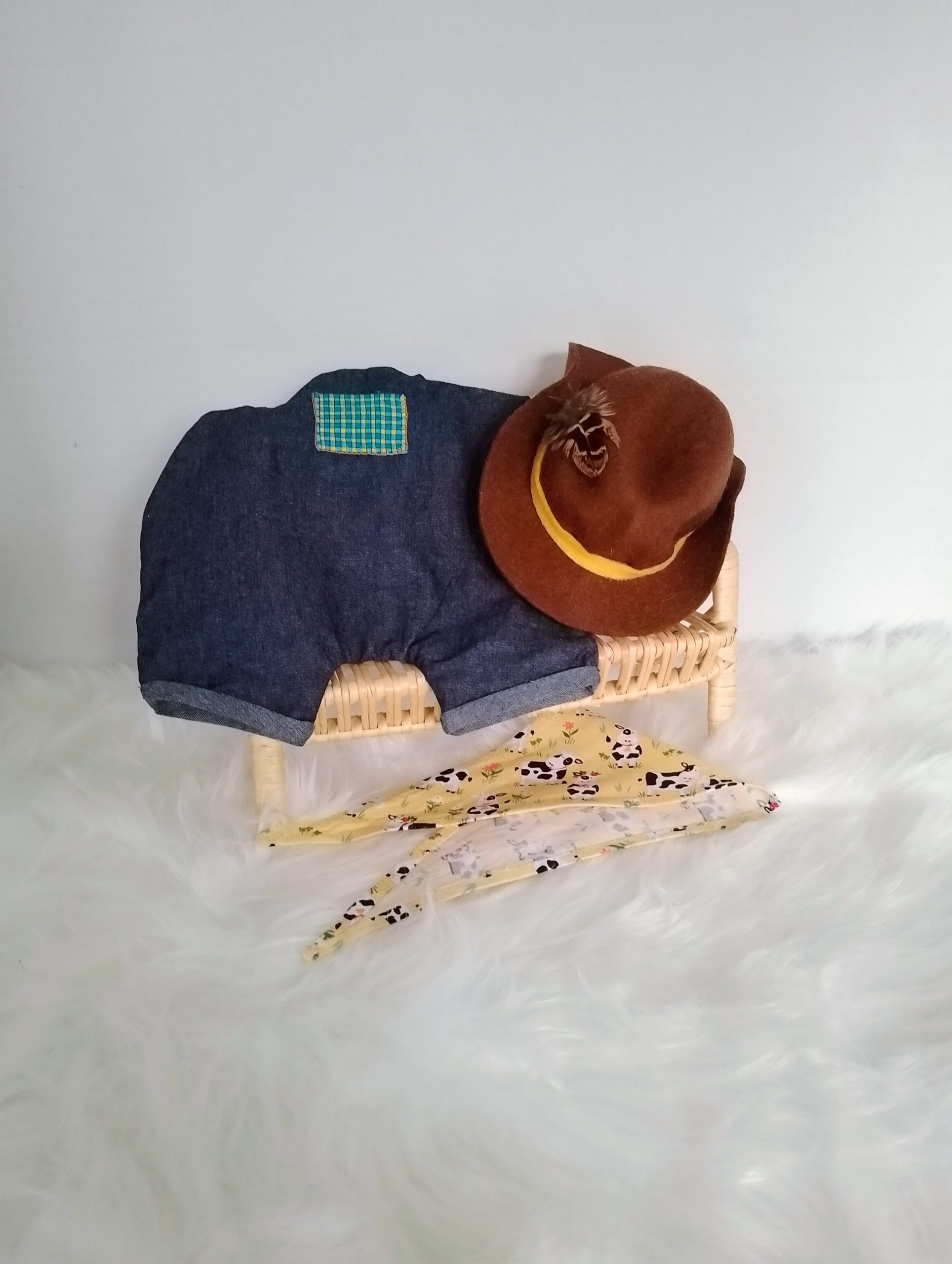 New, high-quality generic, non-branded soft toy bunny with unique, custom-made pair of dungarees and cowboy hat by Enchanting World. - Image 5