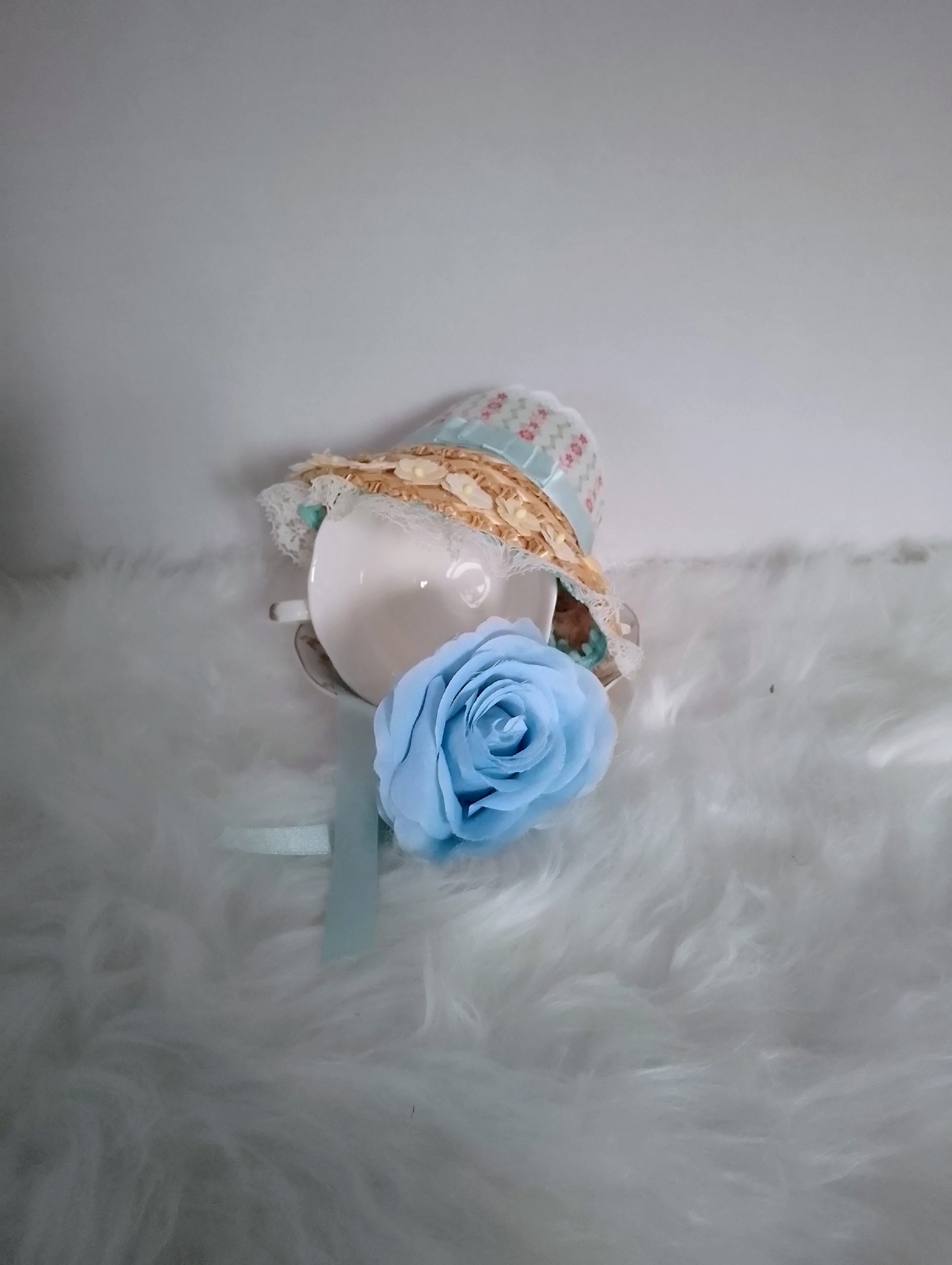 New, high-quality generic, non-branded soft toy cat with unique, custom-made summer dress and poke bonnet by Enchanting World. - Image 8