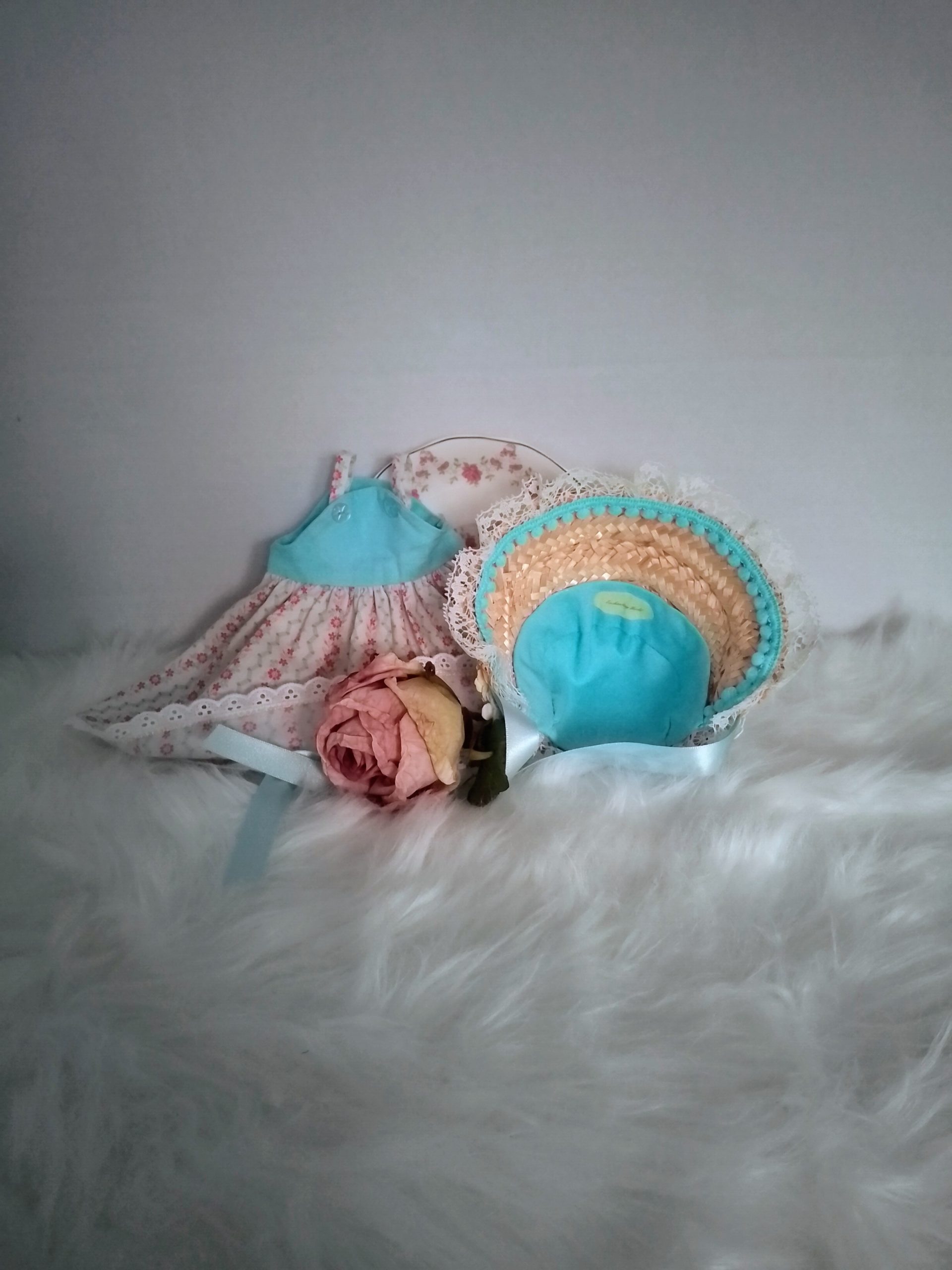 New, high-quality generic, non-branded soft toy cat with unique, custom-made summer dress and poke bonnet by Enchanting World. - Image 7