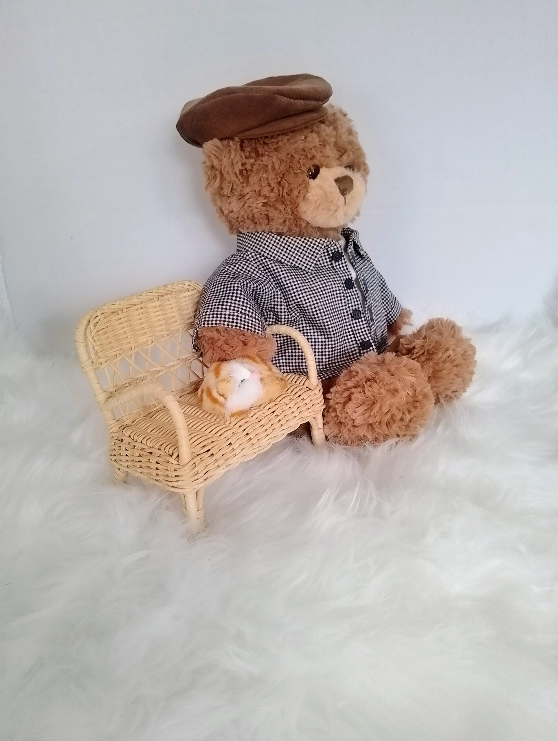 New, high-quality generic, non-branded soft toy teddy bear with unique, custom-made countryside fashion and millinery by Enchanting World. - Image 2