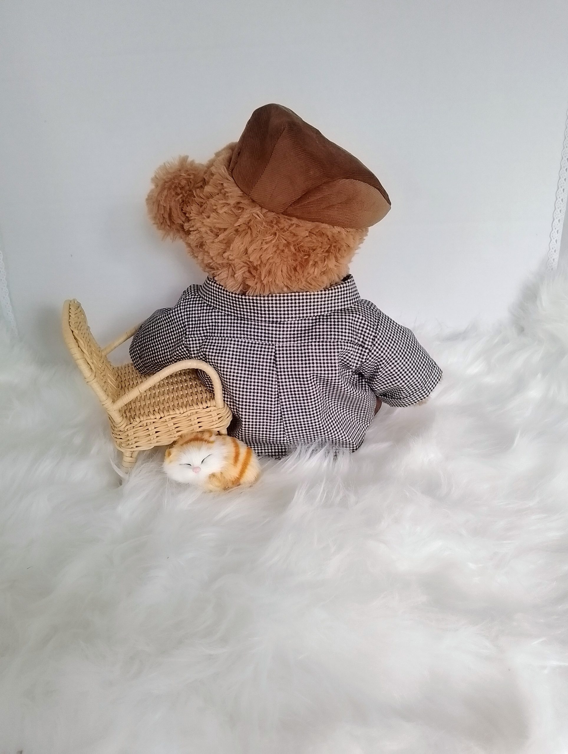New, high-quality generic, non-branded soft toy teddy bear with unique, custom-made countryside fashion and millinery by Enchanting World. - Image 3