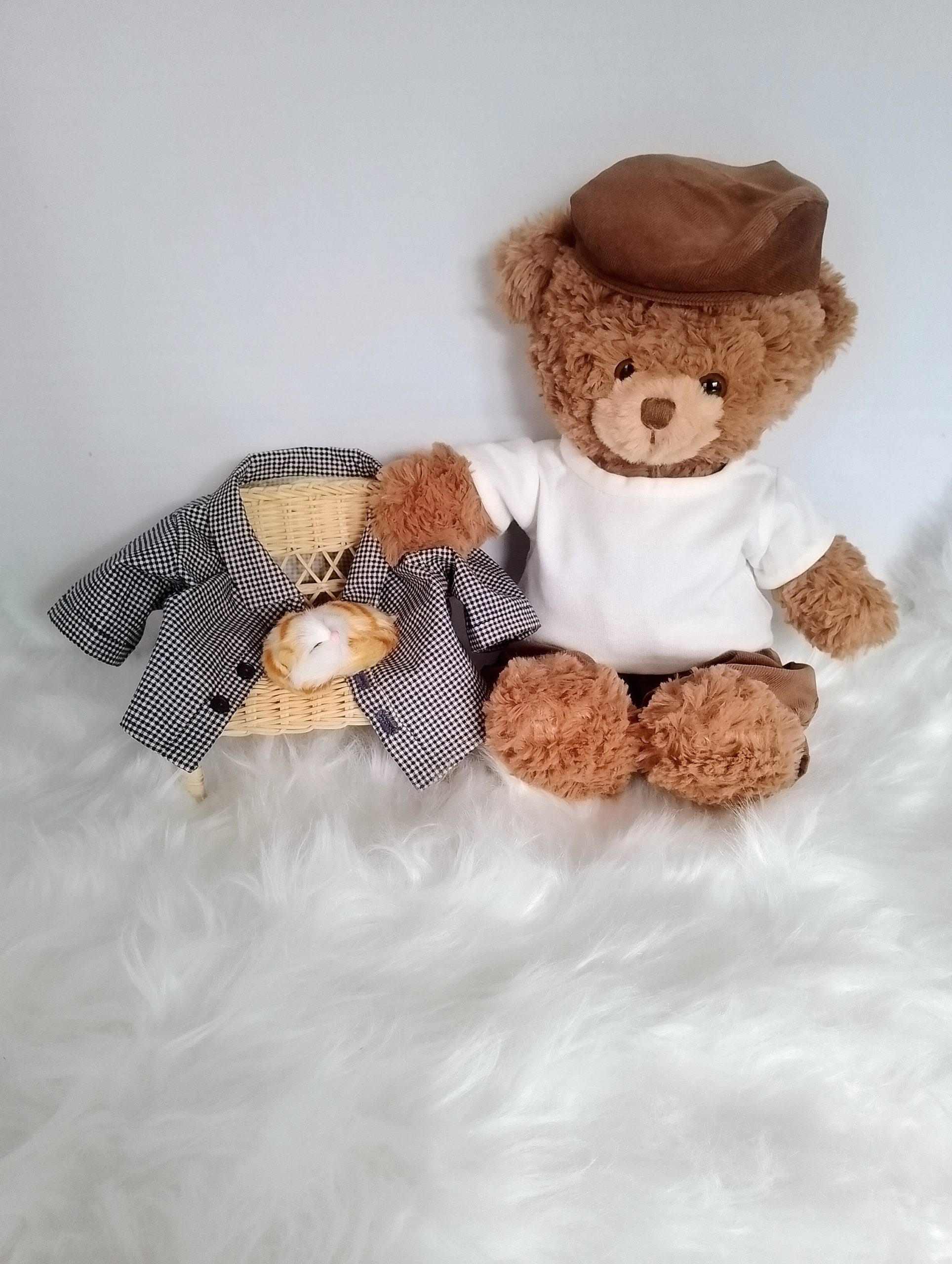 New, high-quality generic, non-branded soft toy teddy bear with unique, custom-made countryside fashion and millinery by Enchanting World. - Image 4