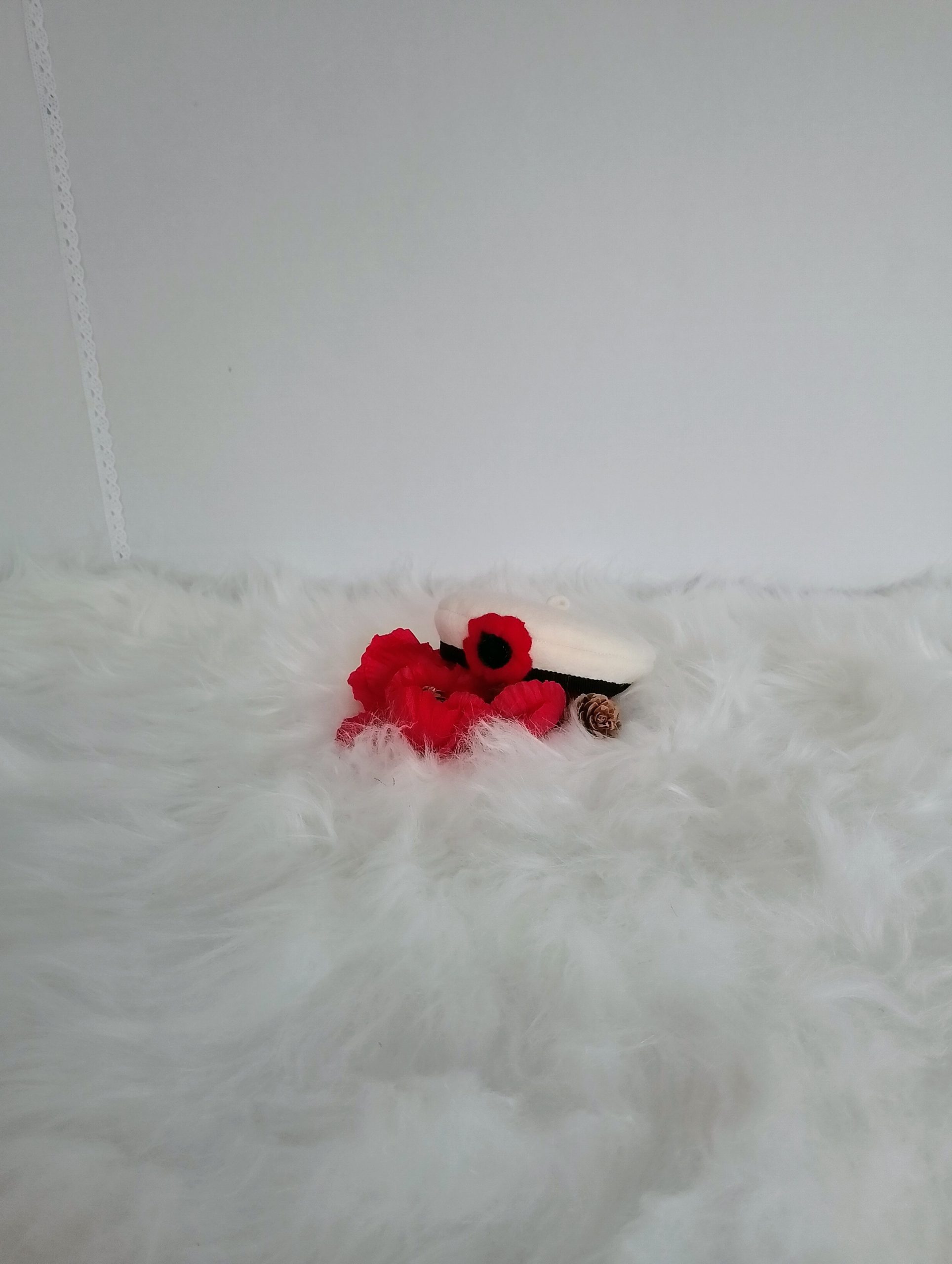 Custom-clothed soft toy teddy bear (original base : Mumbles Bear) with unique, handcrafted autumn dress, cape, French beret, and handbag by Enchanting World. - Image 9