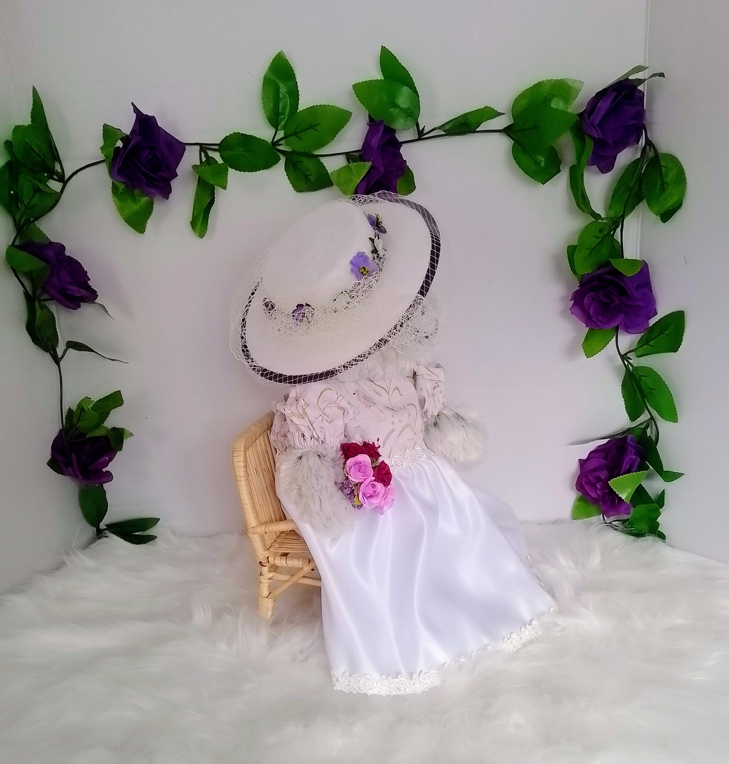 Couple of custom-clothed soft toy teddy bears (original base : Bebamour teddy bears), with unique, handcrafted wedding fashion and millinery by Enchanting World. - Image 6