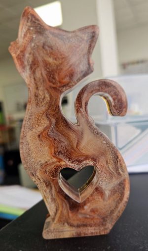 Two sided Resin Cat Ornament/Freestanding keepsake for pet cremation ashes of fur.