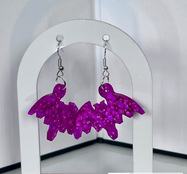 Twilight Wings – Purple Glitter Bat Earrings