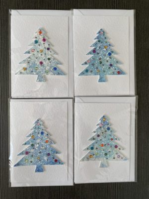 Set of 4 Watercolour Christmas Trees with Sequins