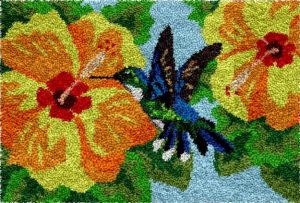 Rug Making Latch Hooking Kit | Hummingbird Yellow Flower