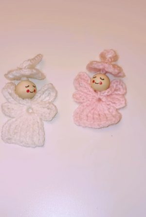 Hand-Crocheted Angel Ornament Duo, White & Pink, Festive Tree Décor & Handmade Gift