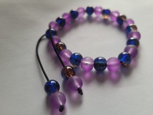 Frosted Purple & Two-Tone Blue/Orange Glass Bead Stretch Bracelet