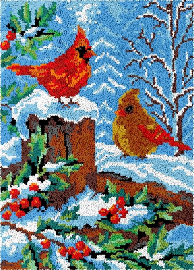 Rug Making Latch Hooking Kit | Two Birds Winter Berries
