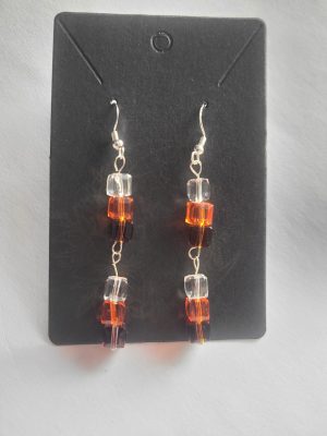 925 Silver Geometric Cube Earrings – Amber Tones