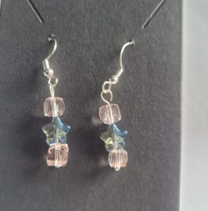 Blue glass star paired with crystal cube beads on 925 Sterling Silver hooks