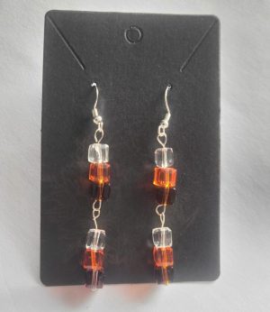 925 Silver Geometric Cube Earrings – Amber Tones