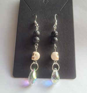 Handmade Natural stone skull, Lava beads and Crystal glass