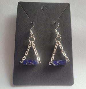 Handmade Blue Natural Stone dangled from 925 Sterling Silver hooks.