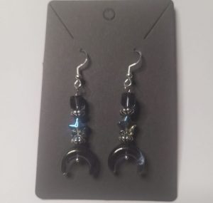 Celestial Blue Glass Earrings – Moon, Star & Cube Beads