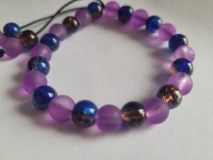 Frosted Purple & Two-Tone Blue/Orange Glass Bead Stretch Bracelet