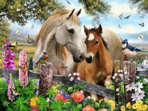 Cross Stitch Needlework Embroidery Kit | Horses with Flowers