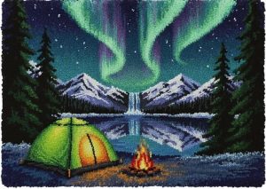 Rug Making Latch Hooking Kit | Aurora Camping (120x69cm Printed Canvas)