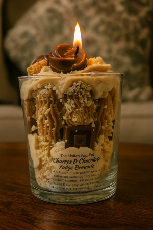 Churros & Chocolate Fudge Brownie Inspired Candle • Vegan Soy Wax Dessert Candle • Home Gift