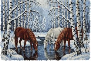 Rug Making Latch Hooking Kit | Horses at Stream (120x69cm Printed Canvas) "NEW"